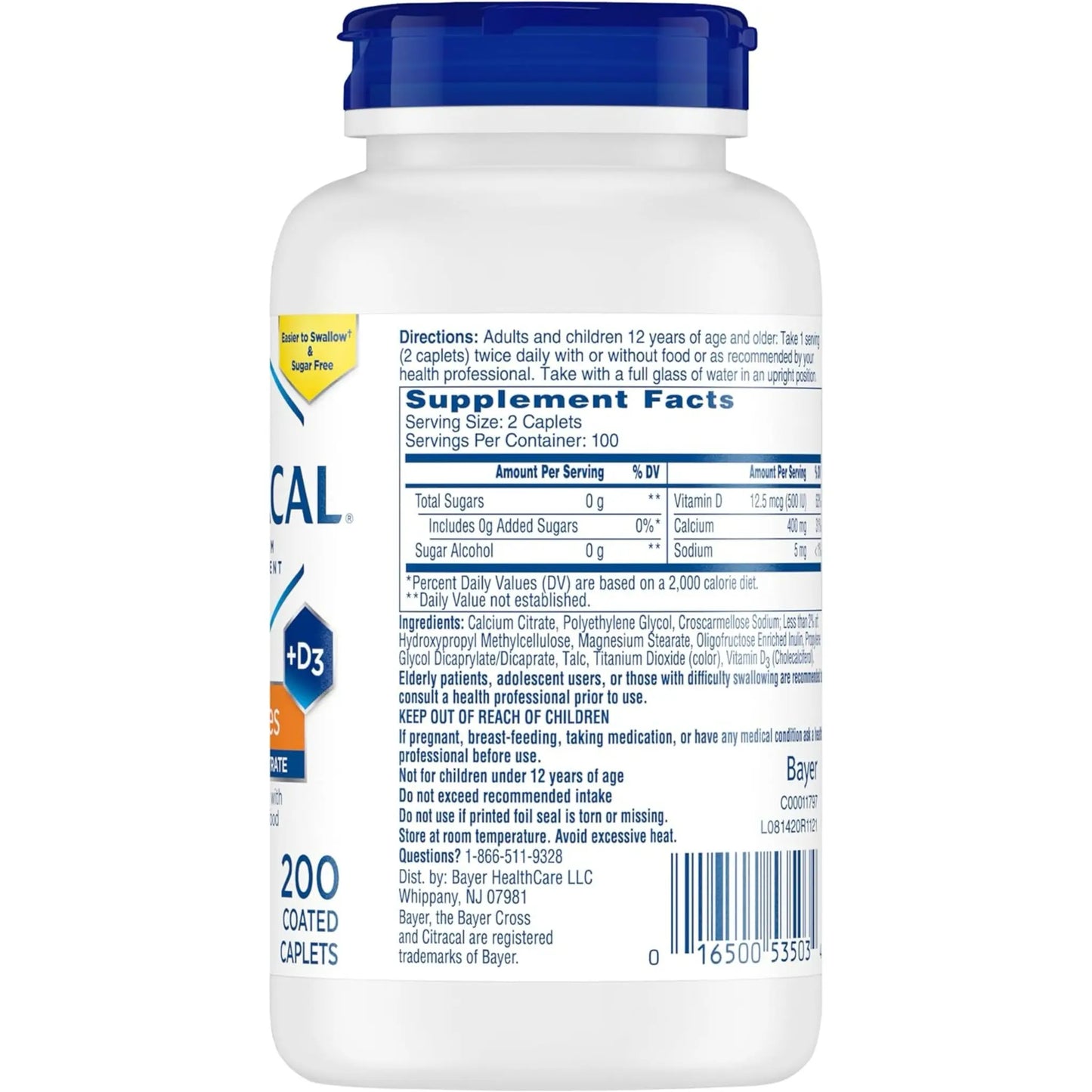 Suplemento Citracal Petites +D3 200 tabletas de Bayer