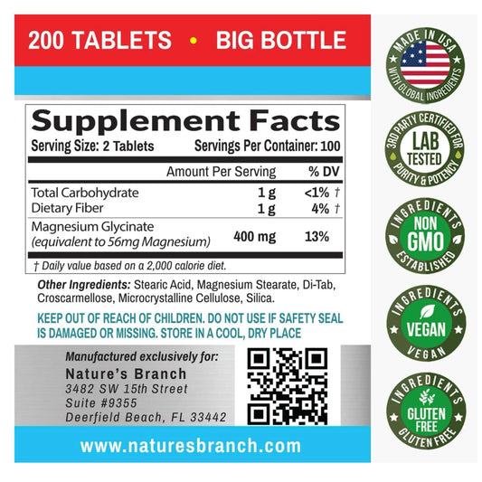 Suplemento Glicinato de Magnesio 400 mg