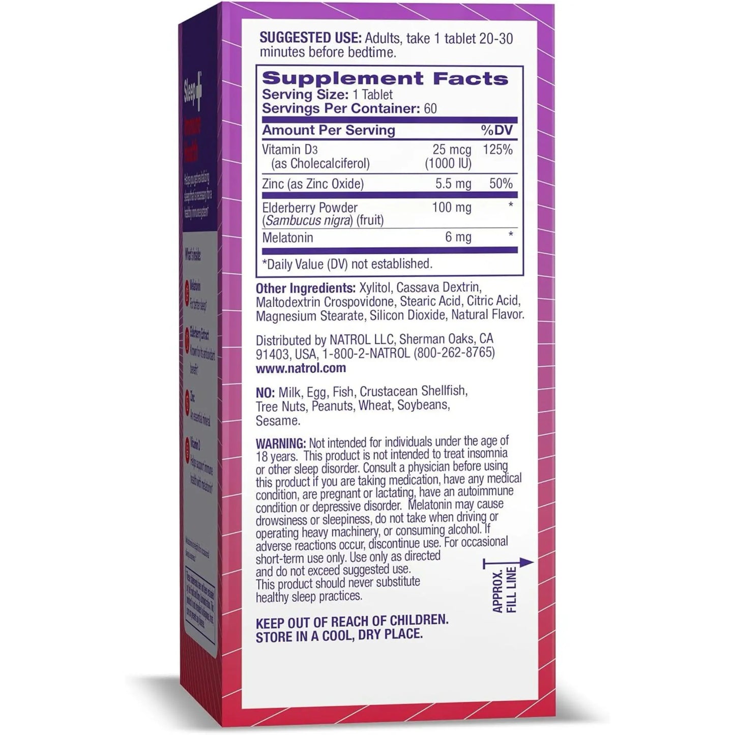 Suplemento Natrol melatonina 6 mg + sauco y zinc