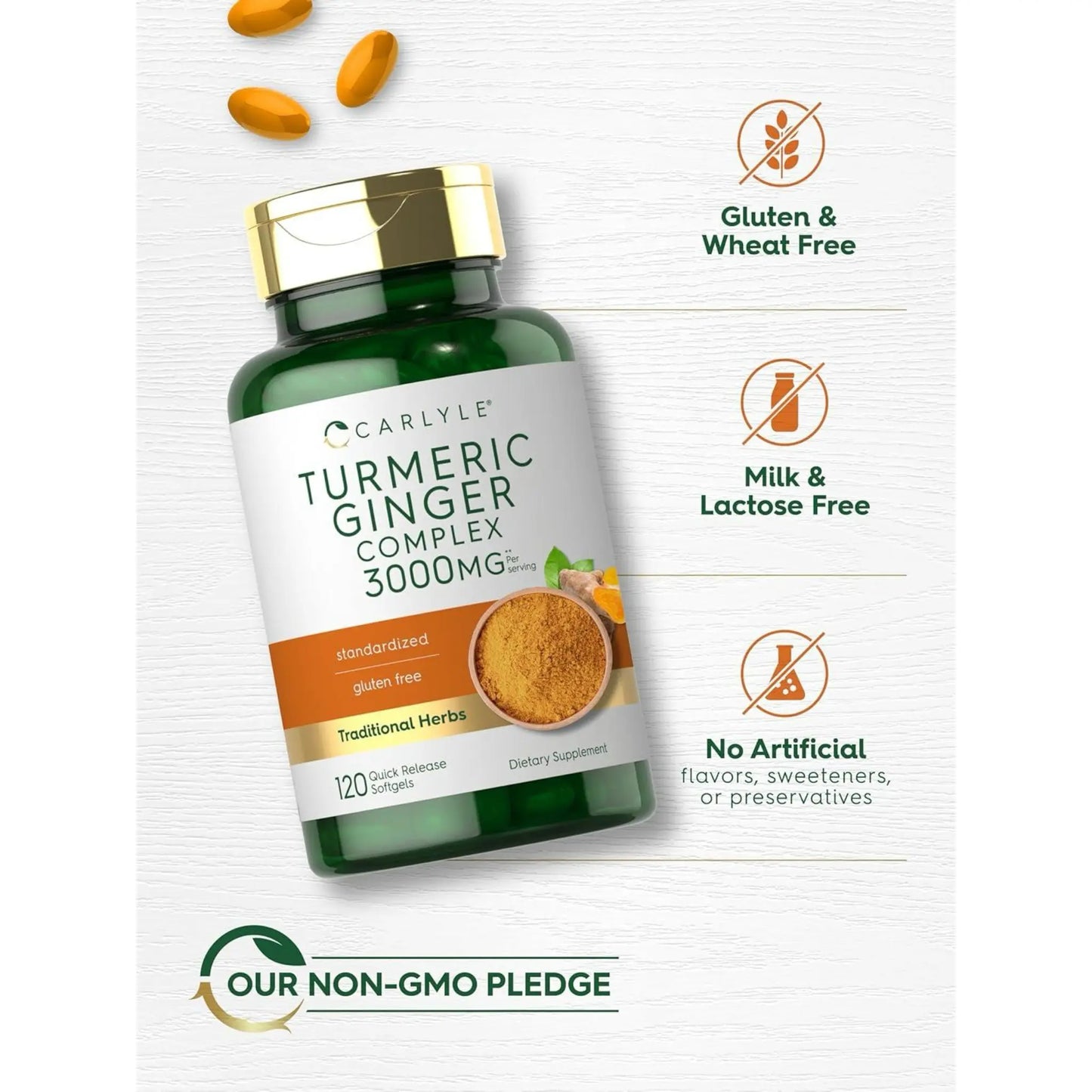 Suplemento Cúrcuma + jengibre + pimienta negra Carlyle 3000 mg