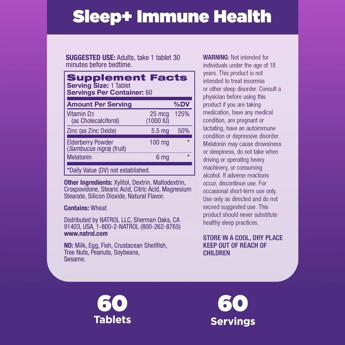 Suplemento Natrol melatonina 6 mg + sauco y zinc