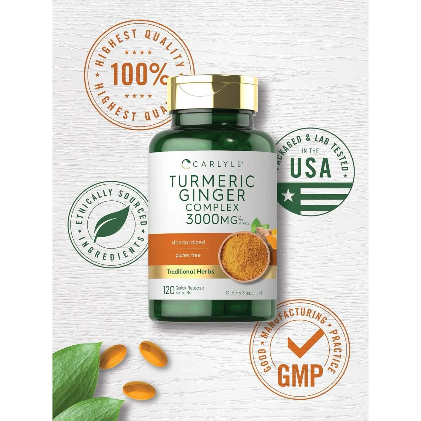 Suplemento Cúrcuma + jengibre + pimienta negra Carlyle 3000 mg